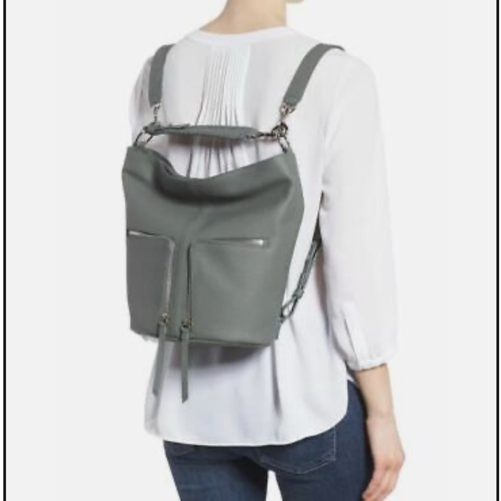 ALLSAINTS FETCH SMALL LEATHER CONVERTIBLE BACKPACK Olive Green - Picture 5 of 7